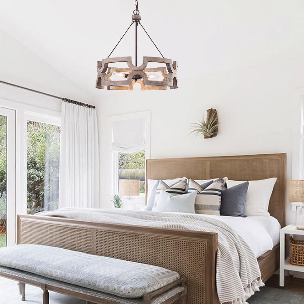Freyza | Offener Holz-Kronleuchter im Landhausstil „Yrling“ – Esszimmer, Wohnzimmer im Landhausstil
