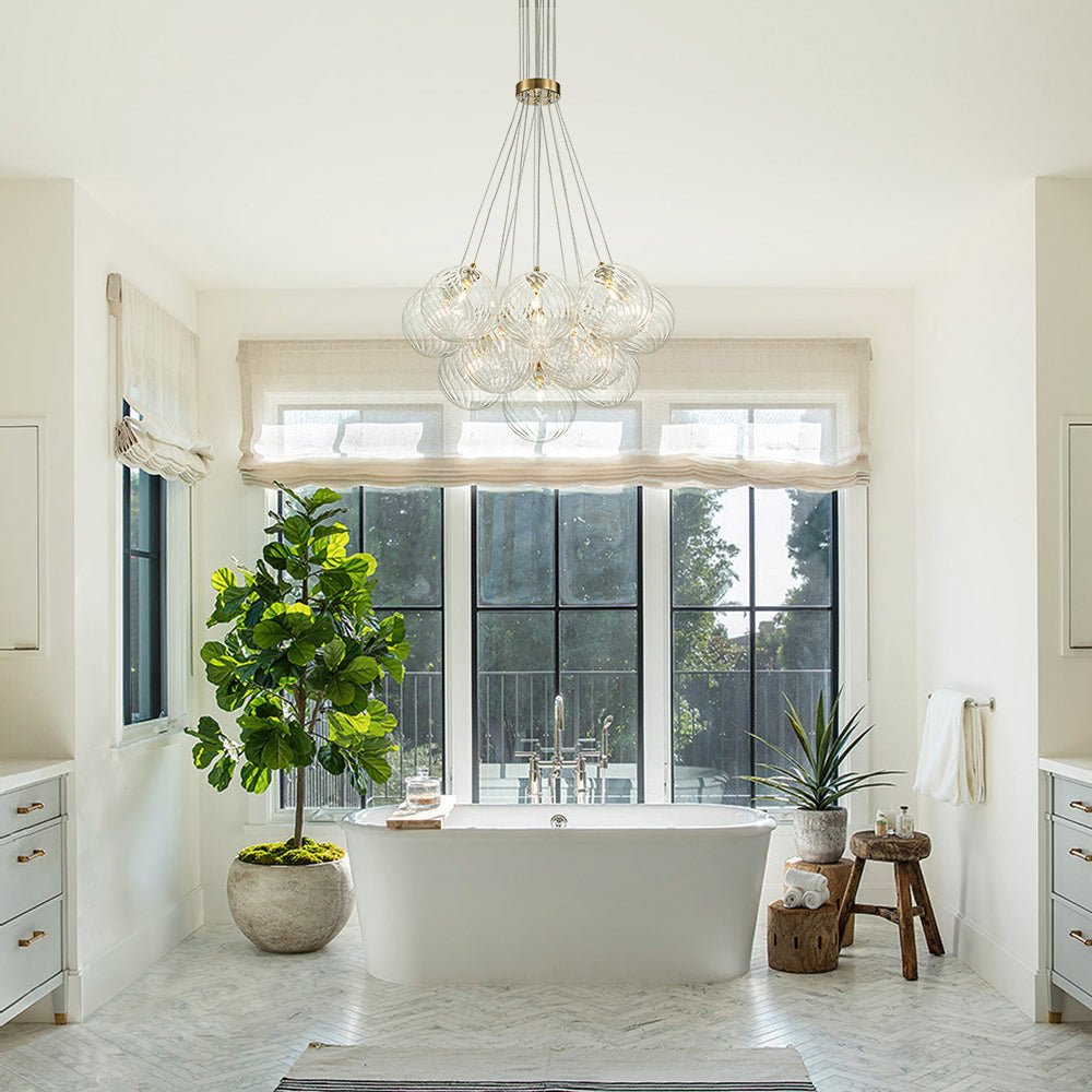 Freyza | Caeluvya Clear Ribbed Glass Chandelier – Dining Room Living Room