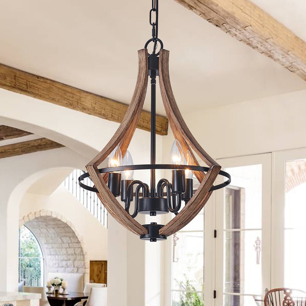 Freyza | Ornulix rustikaler Kronleuchter aus Holz im Empire-Stil – Esszimmer Wohnzimmer