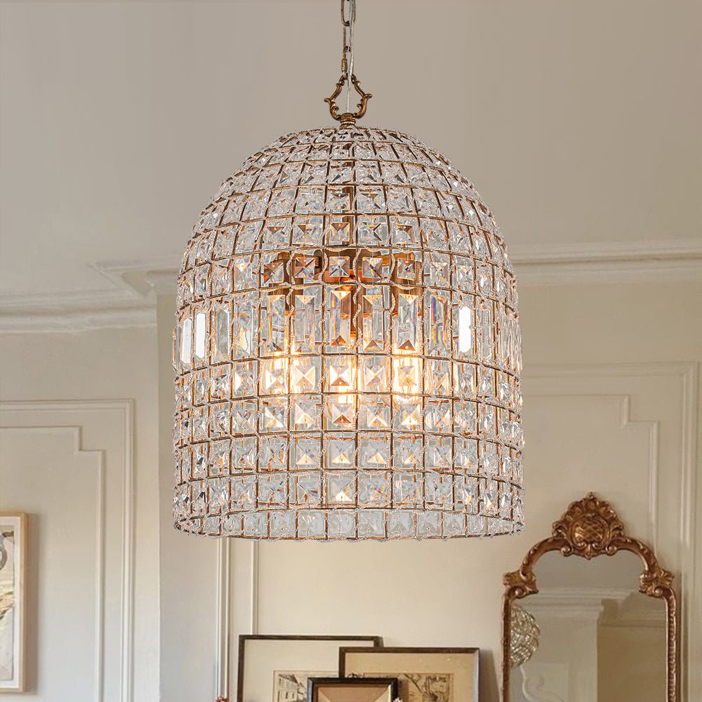 Freyza | Elvora Lustre en cristal couleur laiton antique – Salle à manger, salon