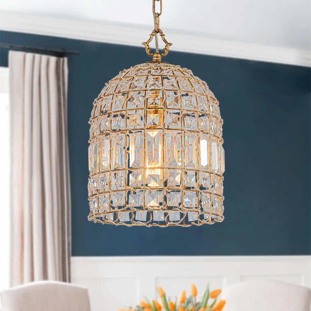 Freyza | Elvora Lustre en cristal couleur laiton antique – Salle à manger, salon