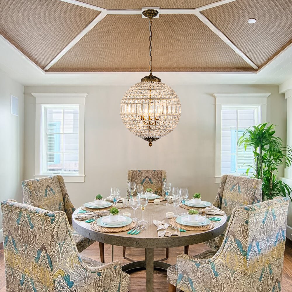 Freyza | Roligt Vintage Globe Brass Crystal Chandelier – Vintage Dining Room Living Room