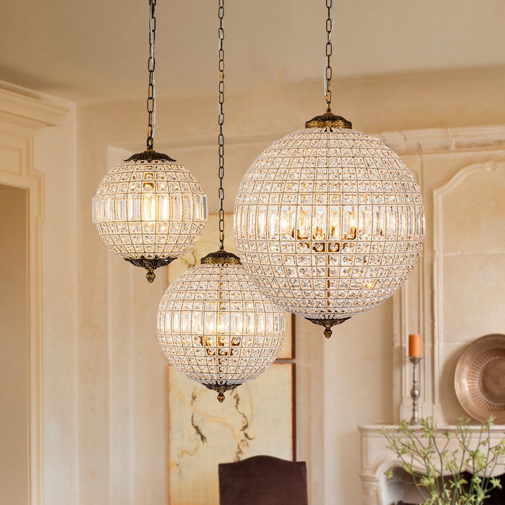 Freyza | Roligt Vintage Globe Brass Crystal Chandelier – Vintage Dining Room Living Room