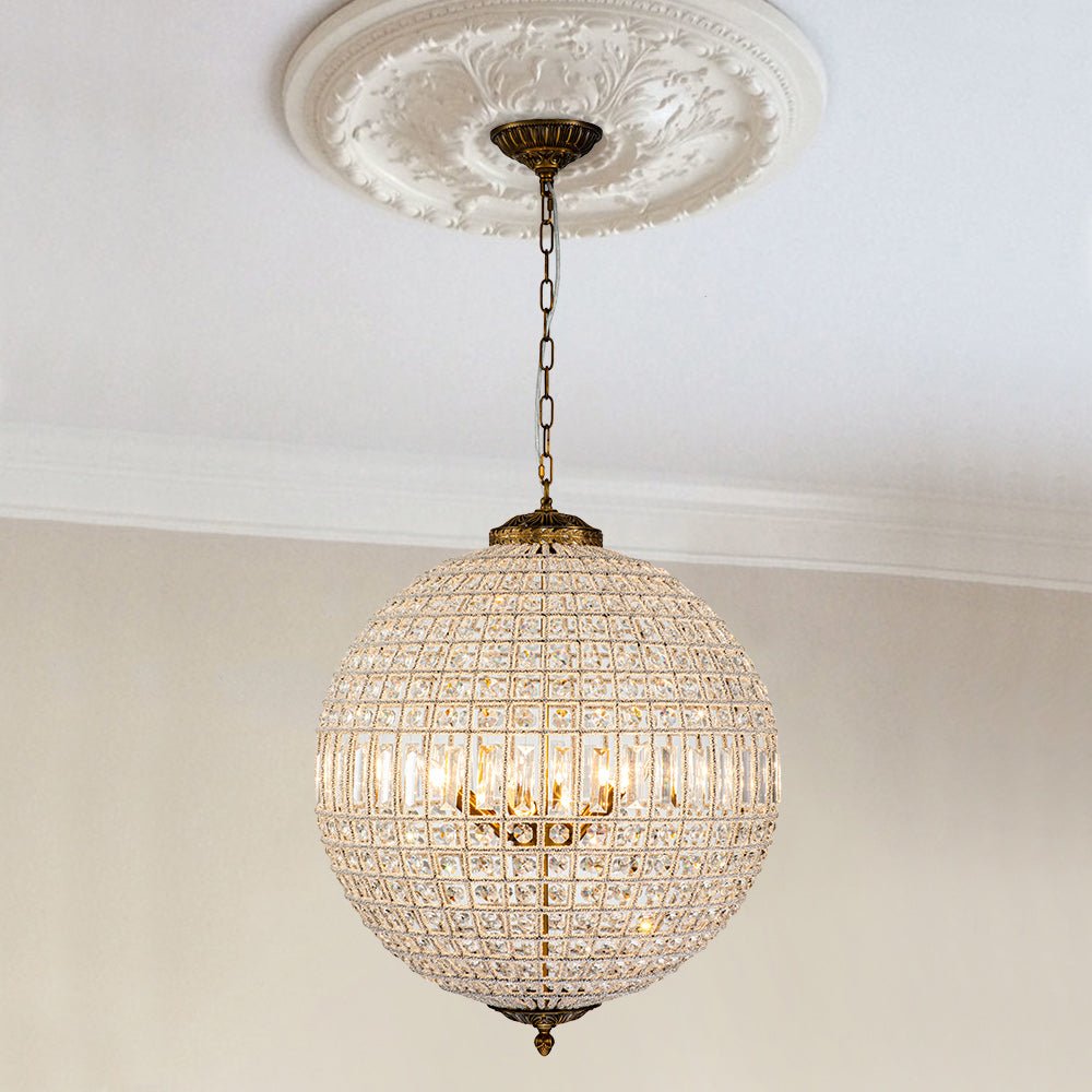 Freyza | Roligt Vintage Globe Brass Crystal Chandelier – Vintage Dining Room Living Room