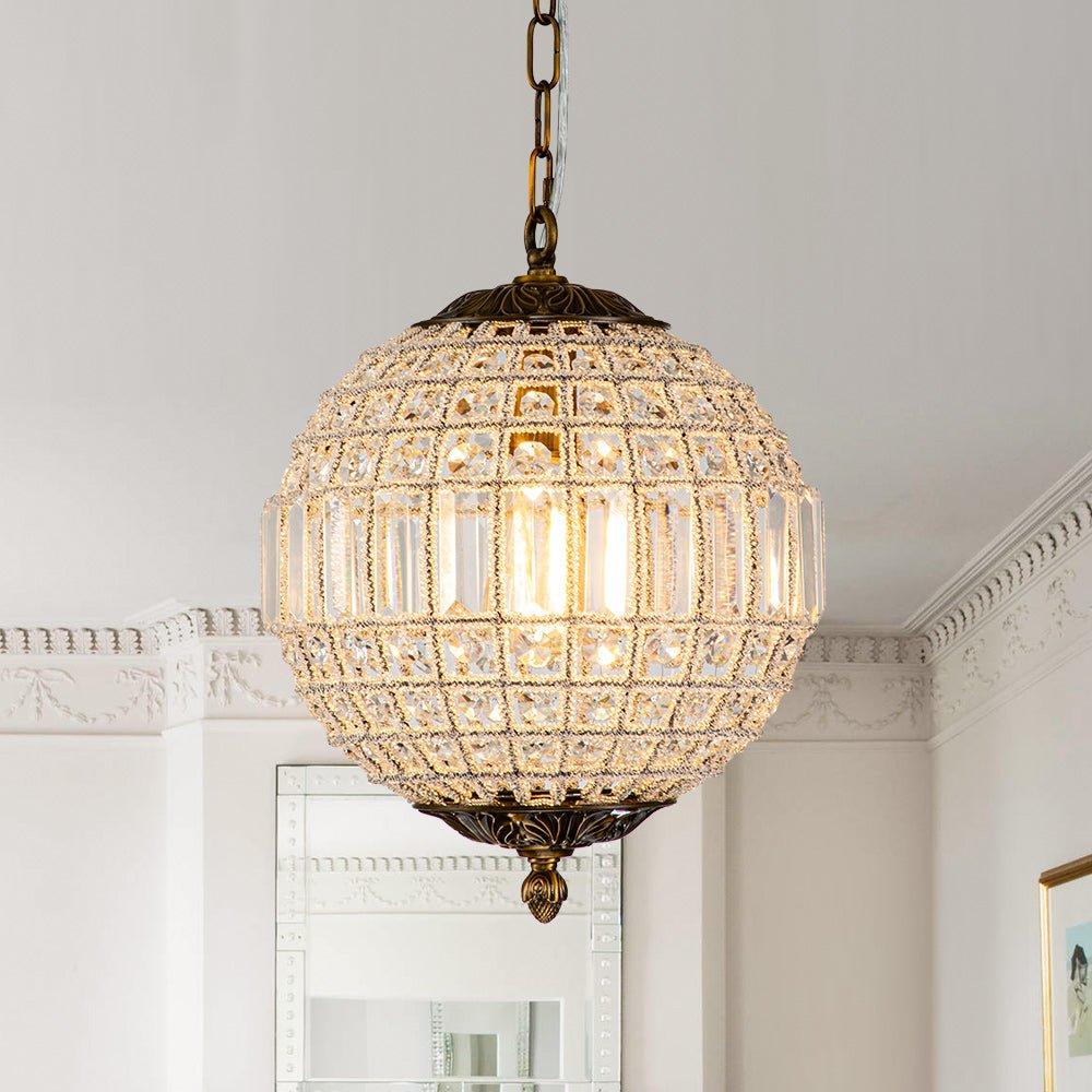 Freyza | Roligt Vintage Globe Brass Crystal Chandelier – Vintage Dining Room Living Room