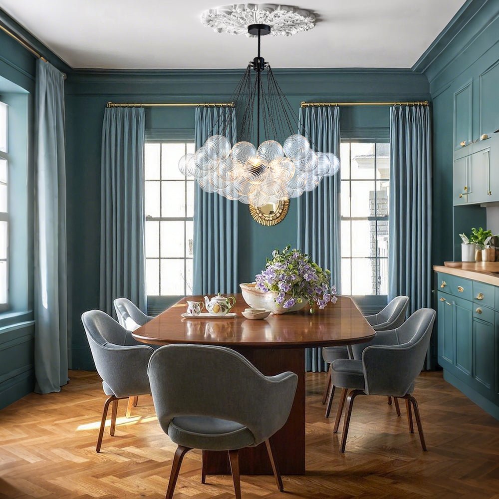 Freyza | Aevuvox glamouröse gerippte Glas-Hängeleuchte – Esszimmer Wohnzimmer