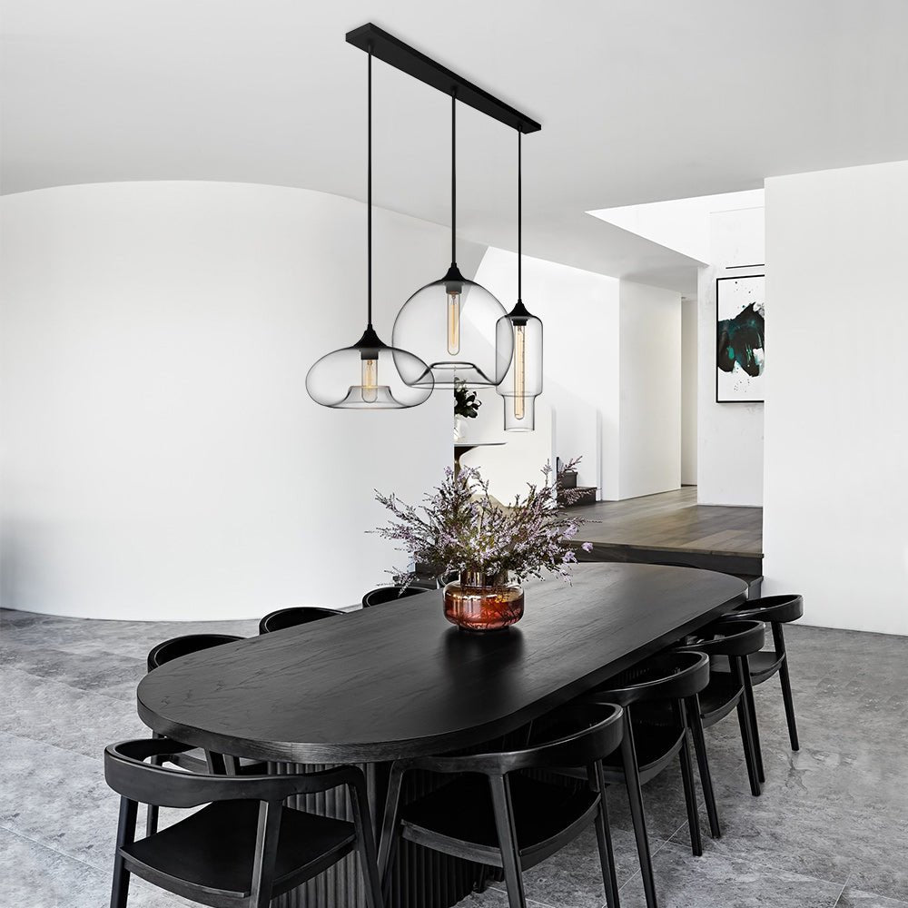 Freyza | Mjolkulix Linearer Glas-Kronleuchter – Esszimmer Wohnzimmer