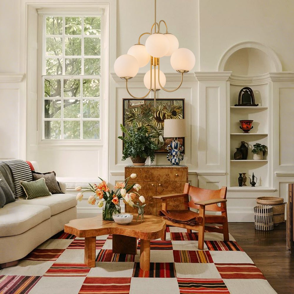 Freyza | Rauduvyr Mid-Century Goose Glass Opal Chandelier – Mid-Century Dining Room Living Room