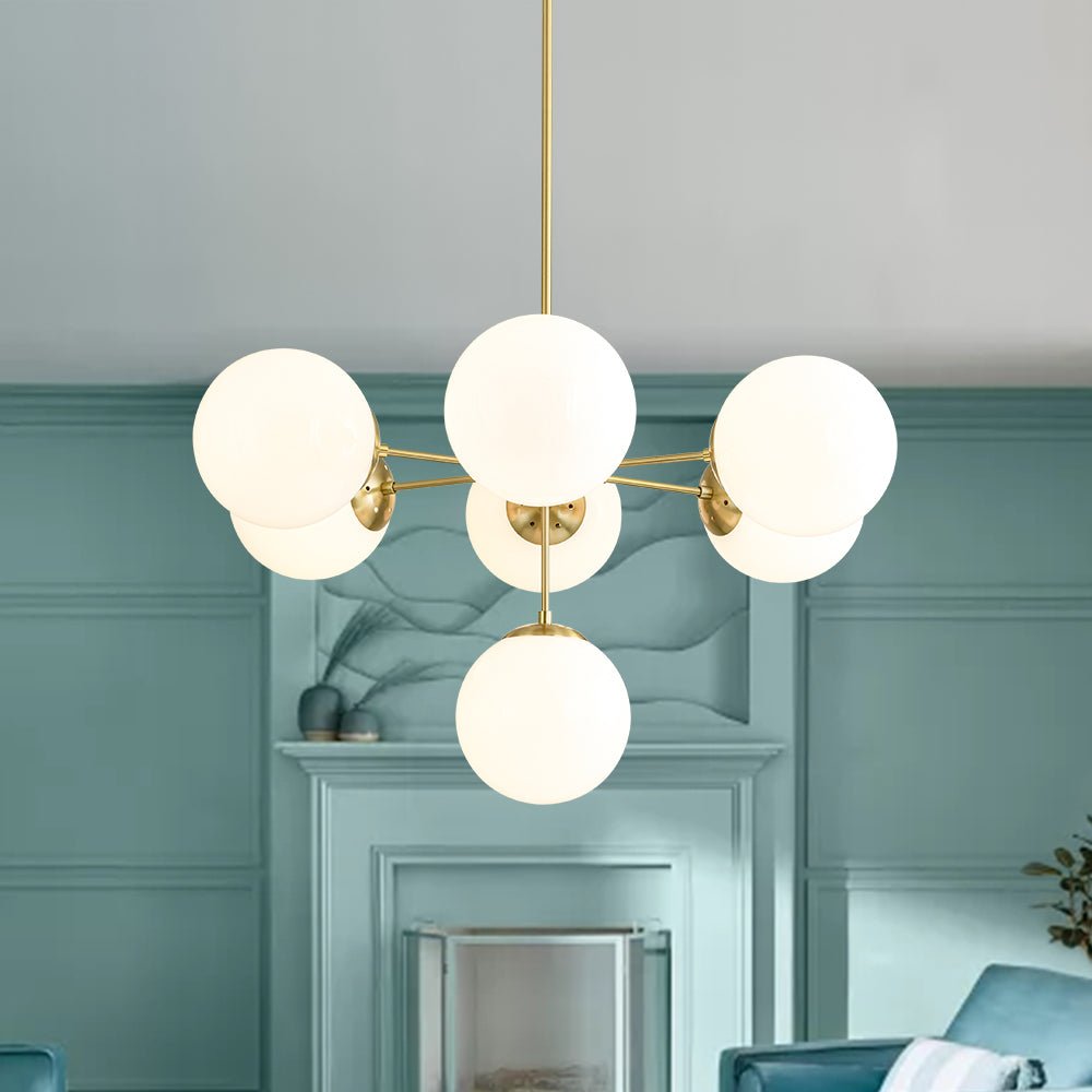 Freyza | Xenuvia Mid-Century-Sputnik-Opalglas-Kronleuchter – Esszimmer und Wohnzimmer im Mid-Century-Stil
