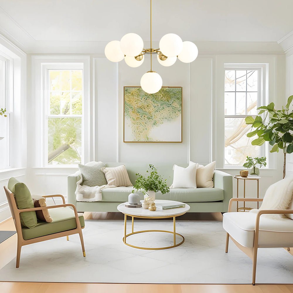 Freyza | Xenuvia Mid-Century-Sputnik-Opalglas-Kronleuchter – Esszimmer und Wohnzimmer im Mid-Century-Stil