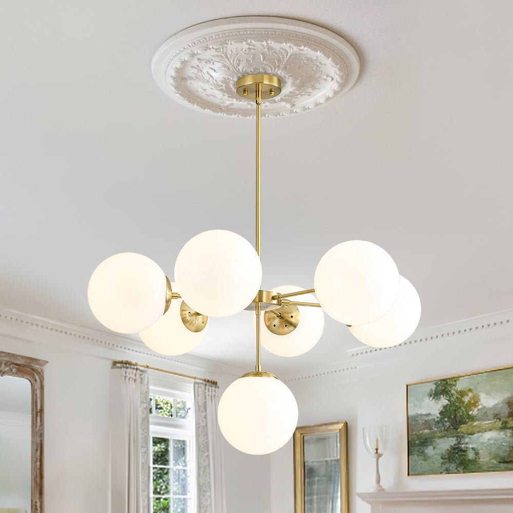 Freyza | Xenuvia Mid-Century-Sputnik-Opalglas-Kronleuchter – Esszimmer und Wohnzimmer im Mid-Century-Stil