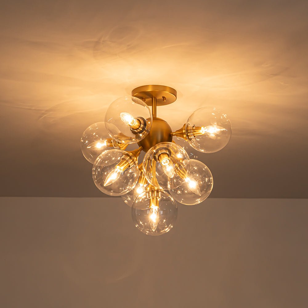 Freyza | Tinduvyx Mid-Century-Bubble-Glas-Kronleuchter aus Messing – Esszimmer-Wohnzimmer im Mid-Century-Stil