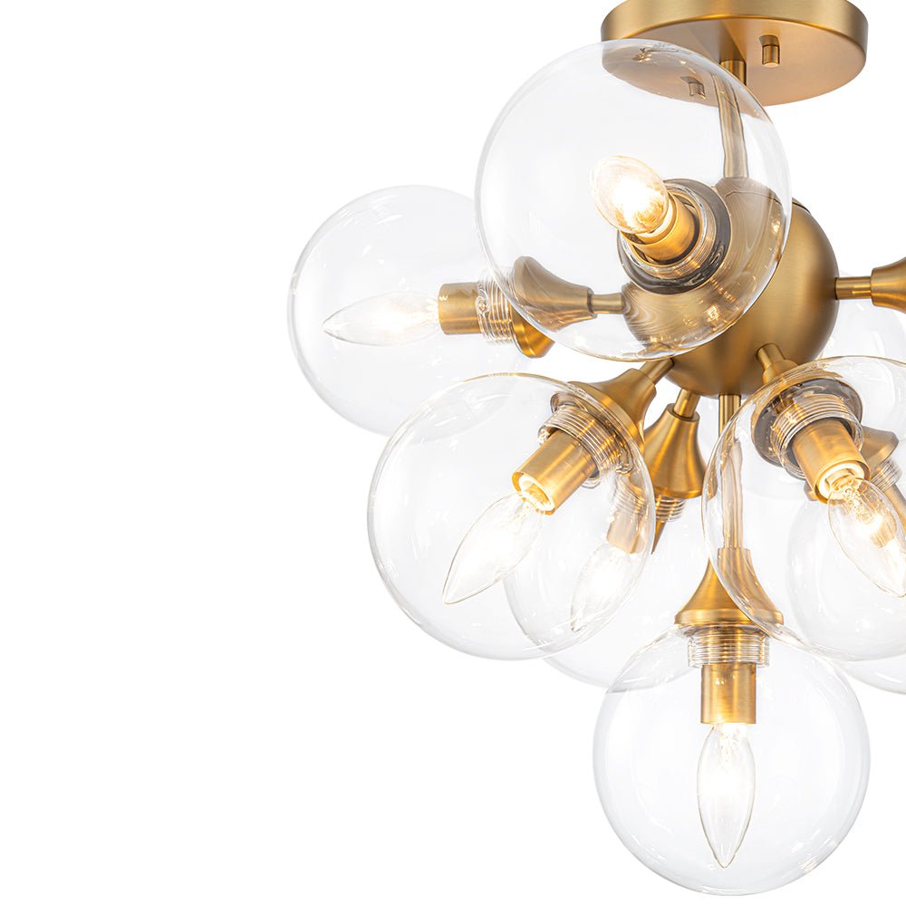 Freyza | Tinduvyx Mid-Century-Bubble-Glas-Kronleuchter aus Messing – Esszimmer-Wohnzimmer im Mid-Century-Stil