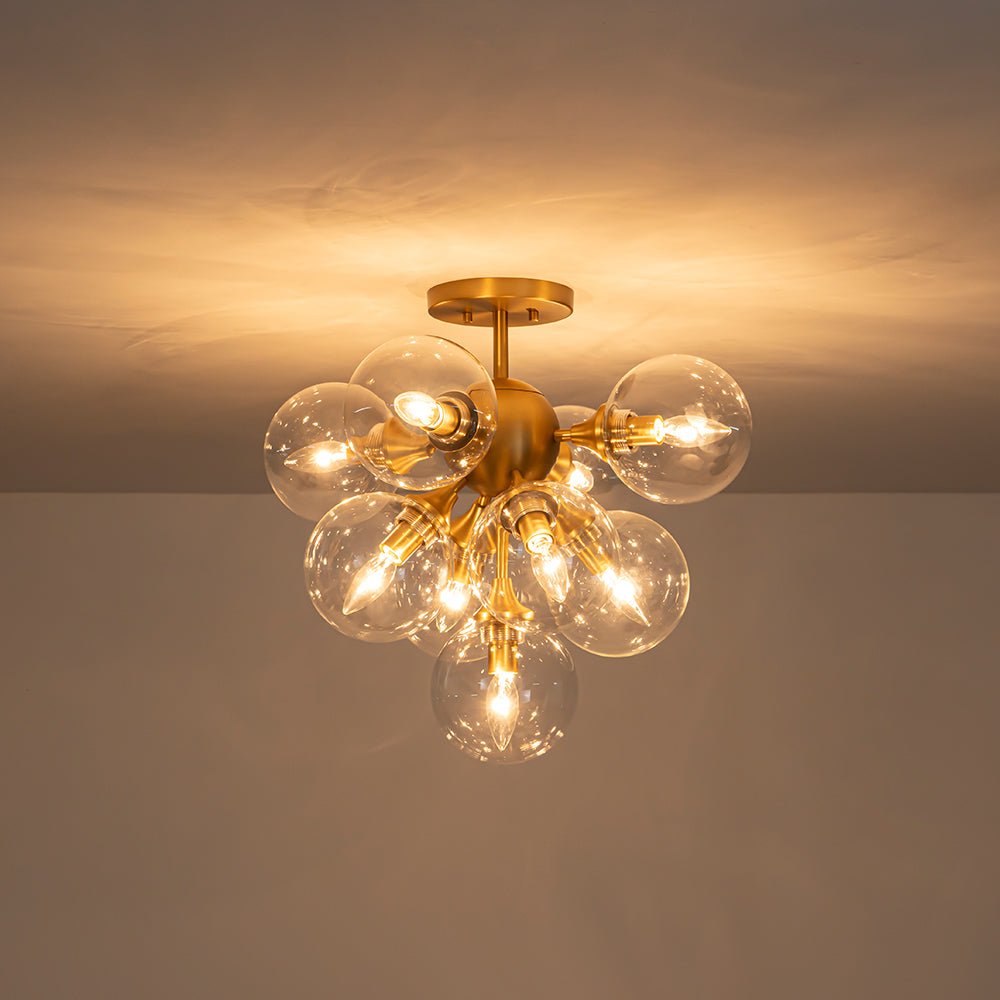 Freyza | Tinduvyx Mid-Century-Bubble-Glas-Kronleuchter aus Messing – Esszimmer-Wohnzimmer im Mid-Century-Stil