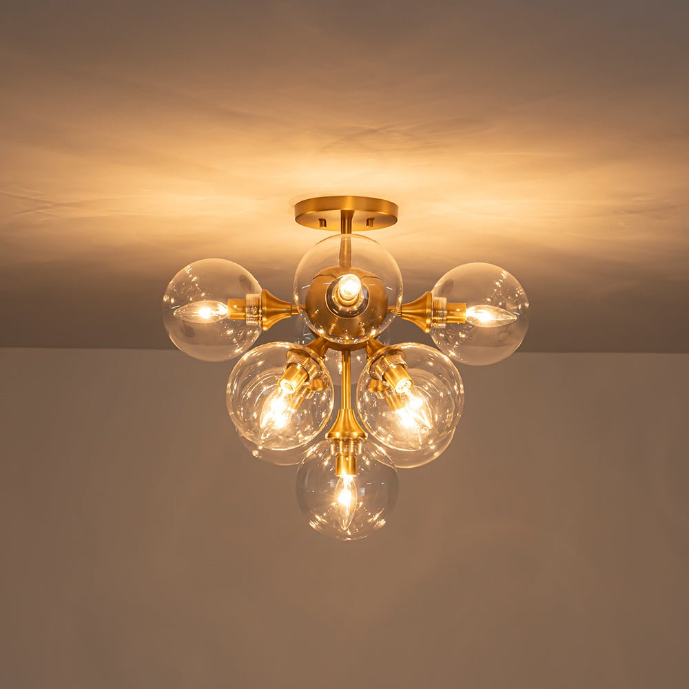 Freyza | Tinduvyx Mid-Century-Bubble-Glas-Kronleuchter aus Messing – Esszimmer-Wohnzimmer im Mid-Century-Stil