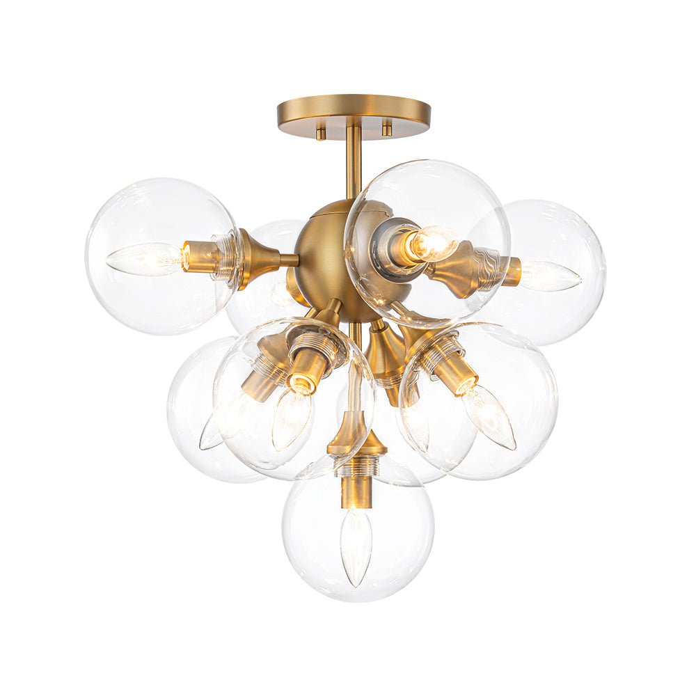 Freyza | Tinduvyx Mid-Century-Bubble-Glas-Kronleuchter aus Messing – Esszimmer-Wohnzimmer im Mid-Century-Stil