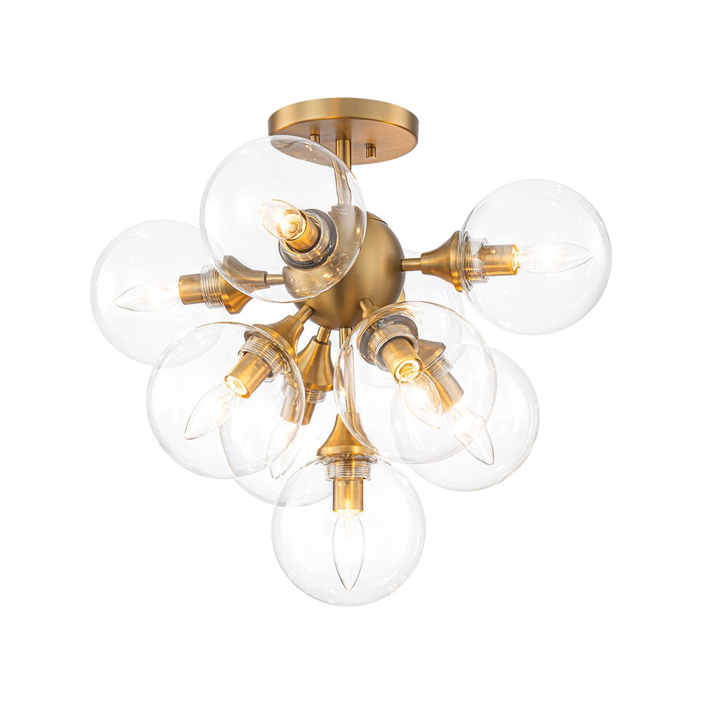 Freyza | Tinduvyx Mid-Century-Bubble-Glas-Kronleuchter aus Messing – Esszimmer-Wohnzimmer im Mid-Century-Stil