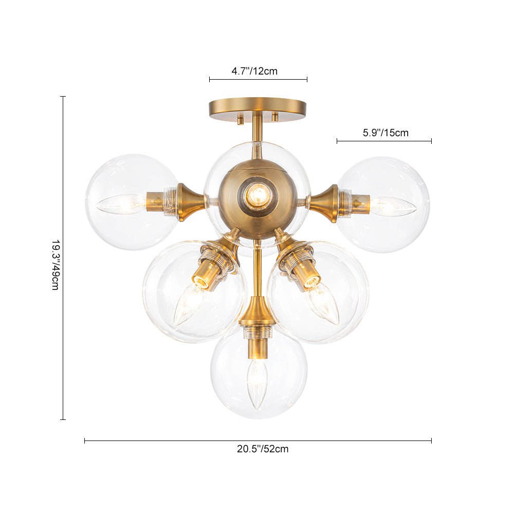 Freyza | Tinduvyx Mid-Century-Bubble-Glas-Kronleuchter aus Messing – Esszimmer-Wohnzimmer im Mid-Century-Stil