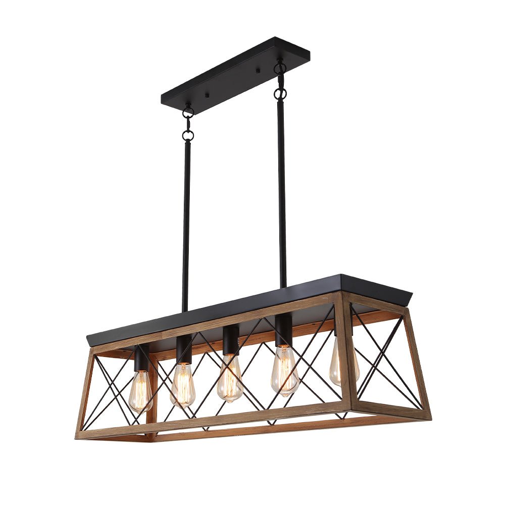 Freyza | Modern Linear Faux Wood Chandelier – Modern Dining Room Living Room