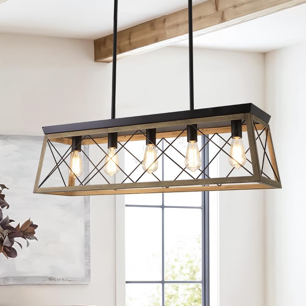 Freyza | Modern Linear Faux Wood Chandelier – Modern Dining Room Living Room