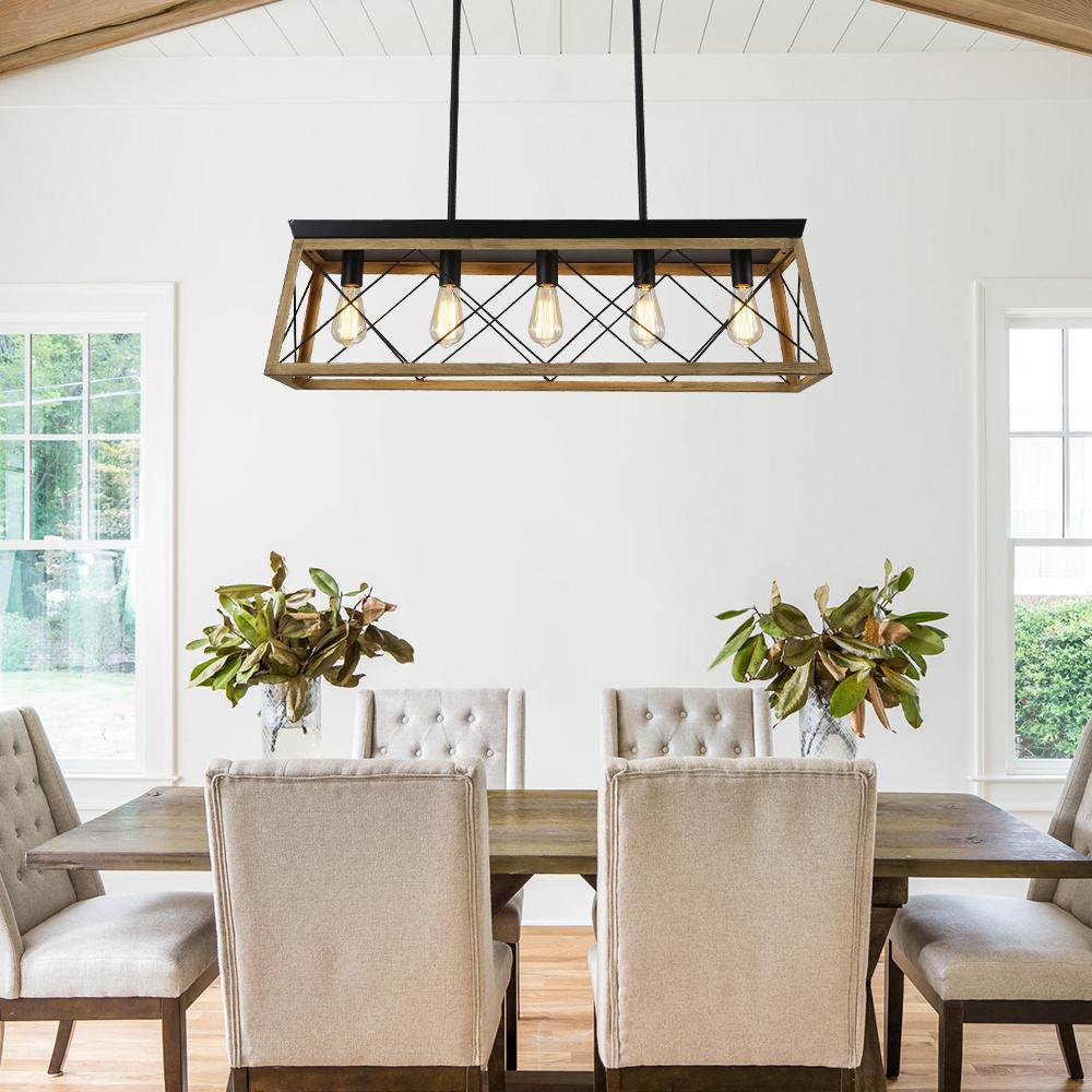 Freyza | Modern Linear Faux Wood Chandelier – Modern Dining Room Living Room