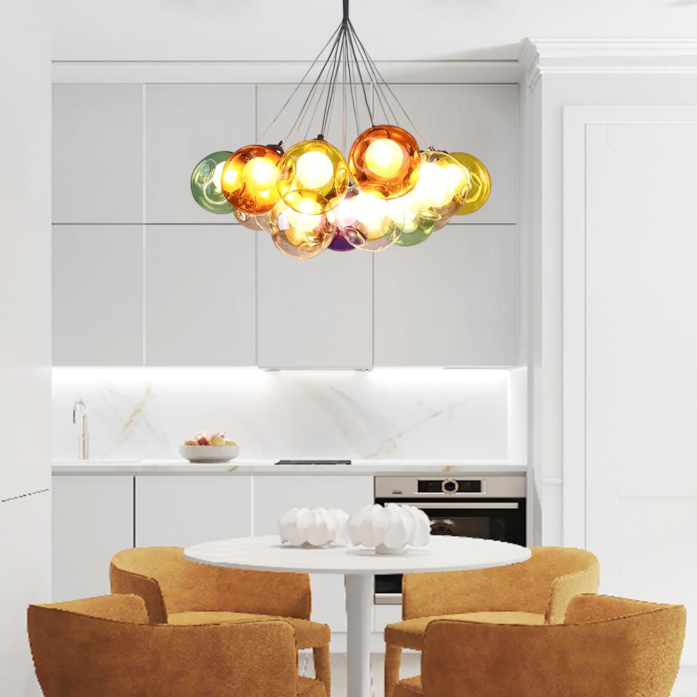 Freyza | gnuli Einzigartige mehrfarbige Glas-Pendelleuchte mit mehreren Lichtquellen – Esszimmer, Wohnzimmer
