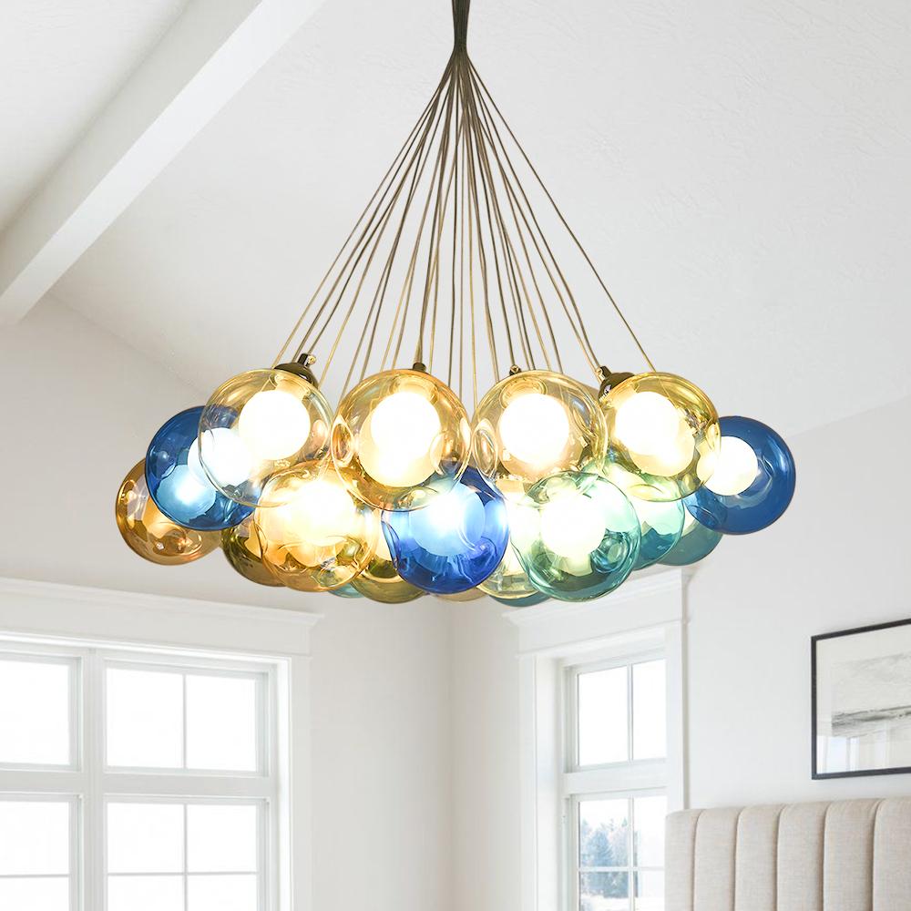 Freyza | gnuli Einzigartige mehrfarbige Glas-Pendelleuchte mit mehreren Lichtquellen – Esszimmer, Wohnzimmer
