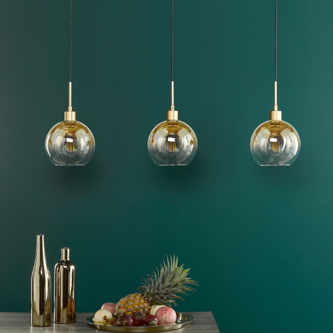 Freyza - Lycia 3 Light Gold & Ombre Glass Ceiling Pendant Bar