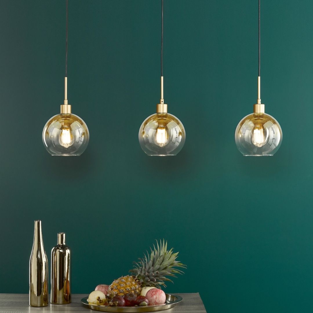 Freyza - Lycia 3 Light Gold & Ombre Glass Ceiling Pendant Bar