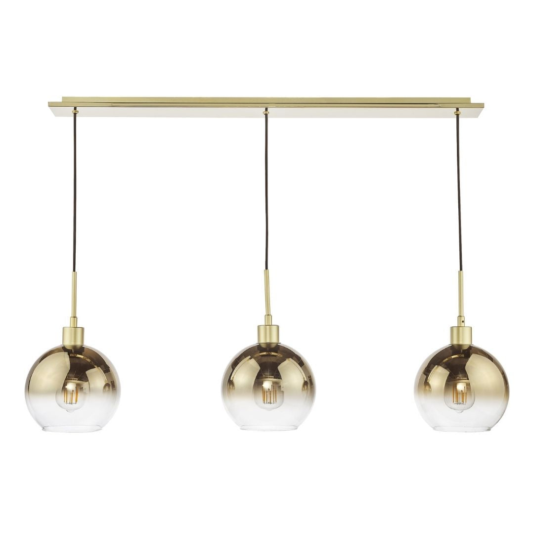 Freyza - Lycia 3 Light Gold & Ombre Glass Ceiling Pendant Bar