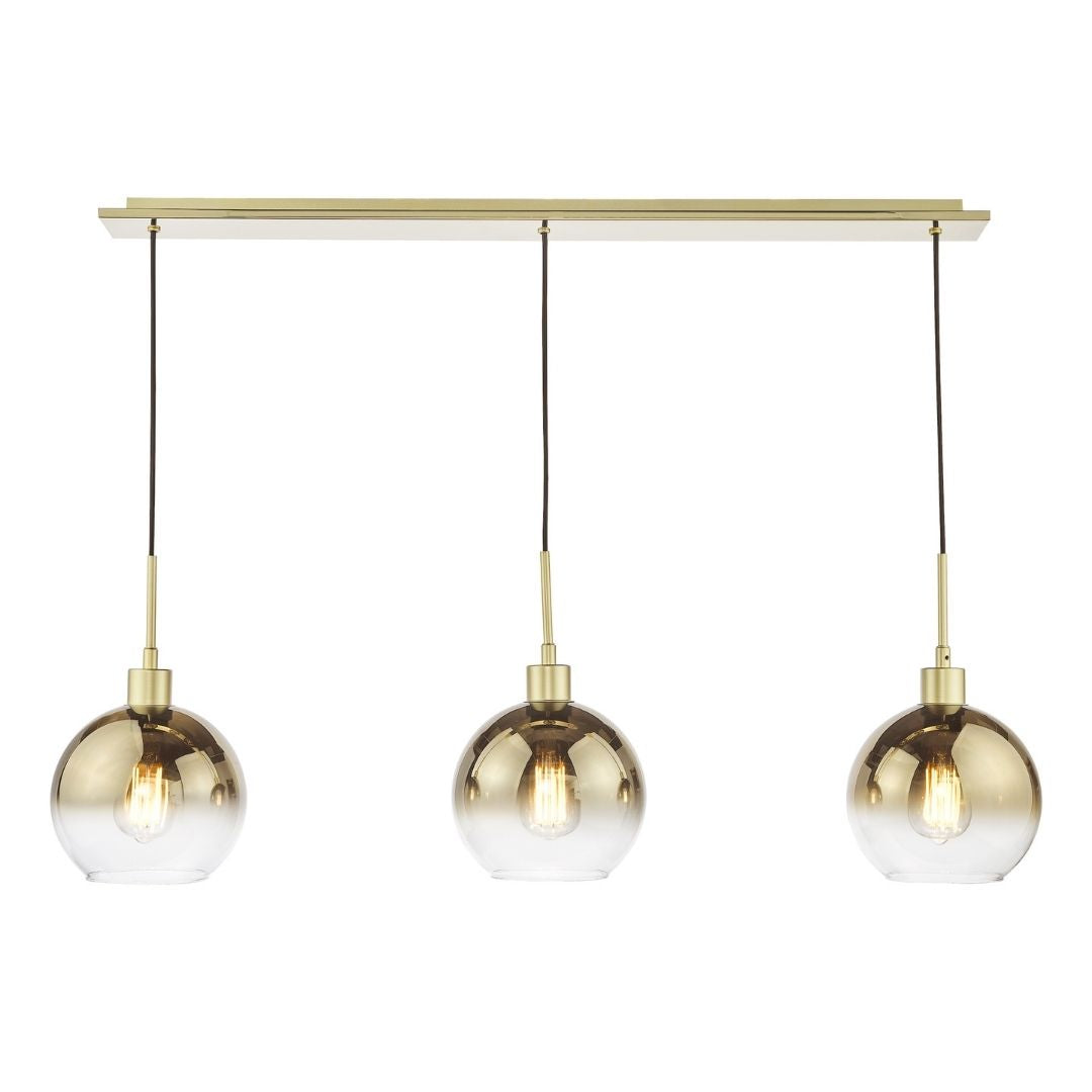 Freyza - Lycia 3 Light Gold & Ombre Glass Ceiling Pendant Bar