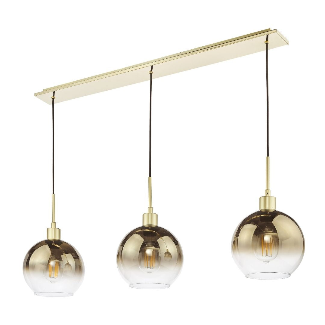 Freyza - Lycia 3 Light Gold & Ombre Glass Ceiling Pendant Bar