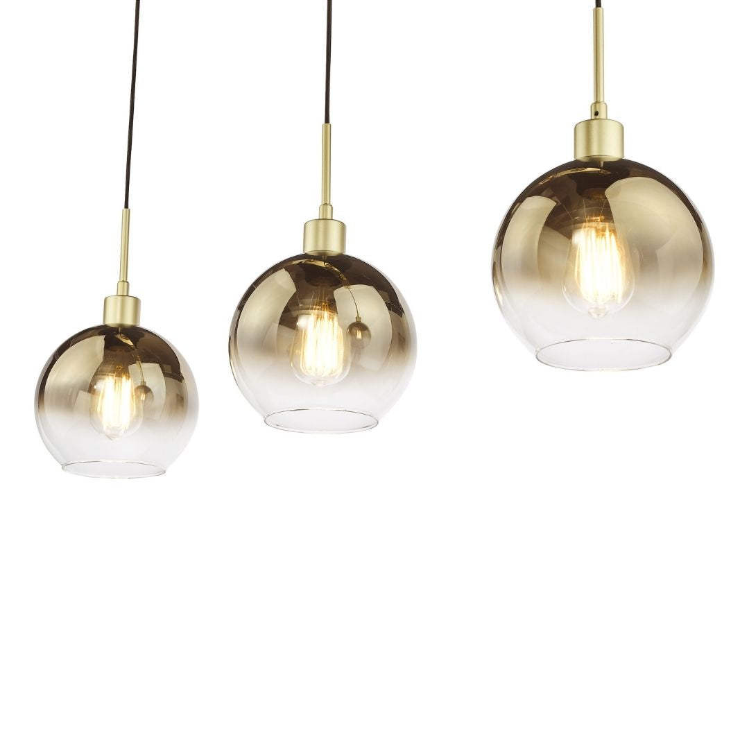 Freyza - Lycia 3 Light Gold & Ombre Glass Ceiling Pendant Bar