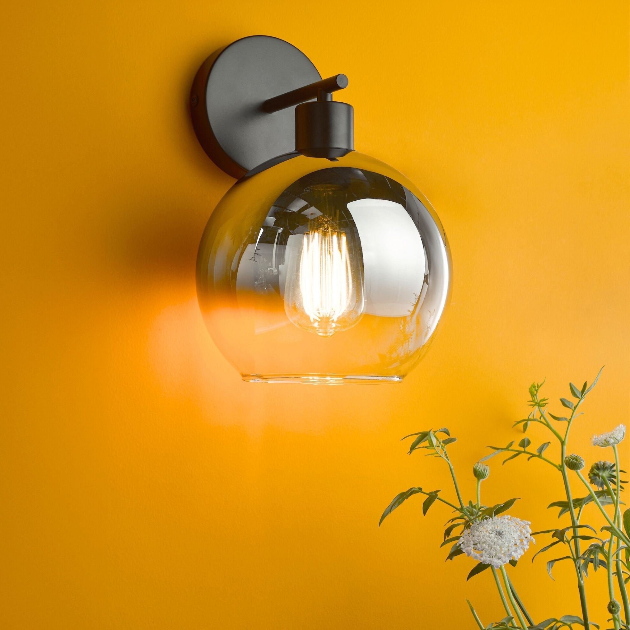 Freyza - Glass Wall Light | Matte Black Finish with Smoked Globe Shade | Modern Sconce for Hallway, Bedroom, or Living Room