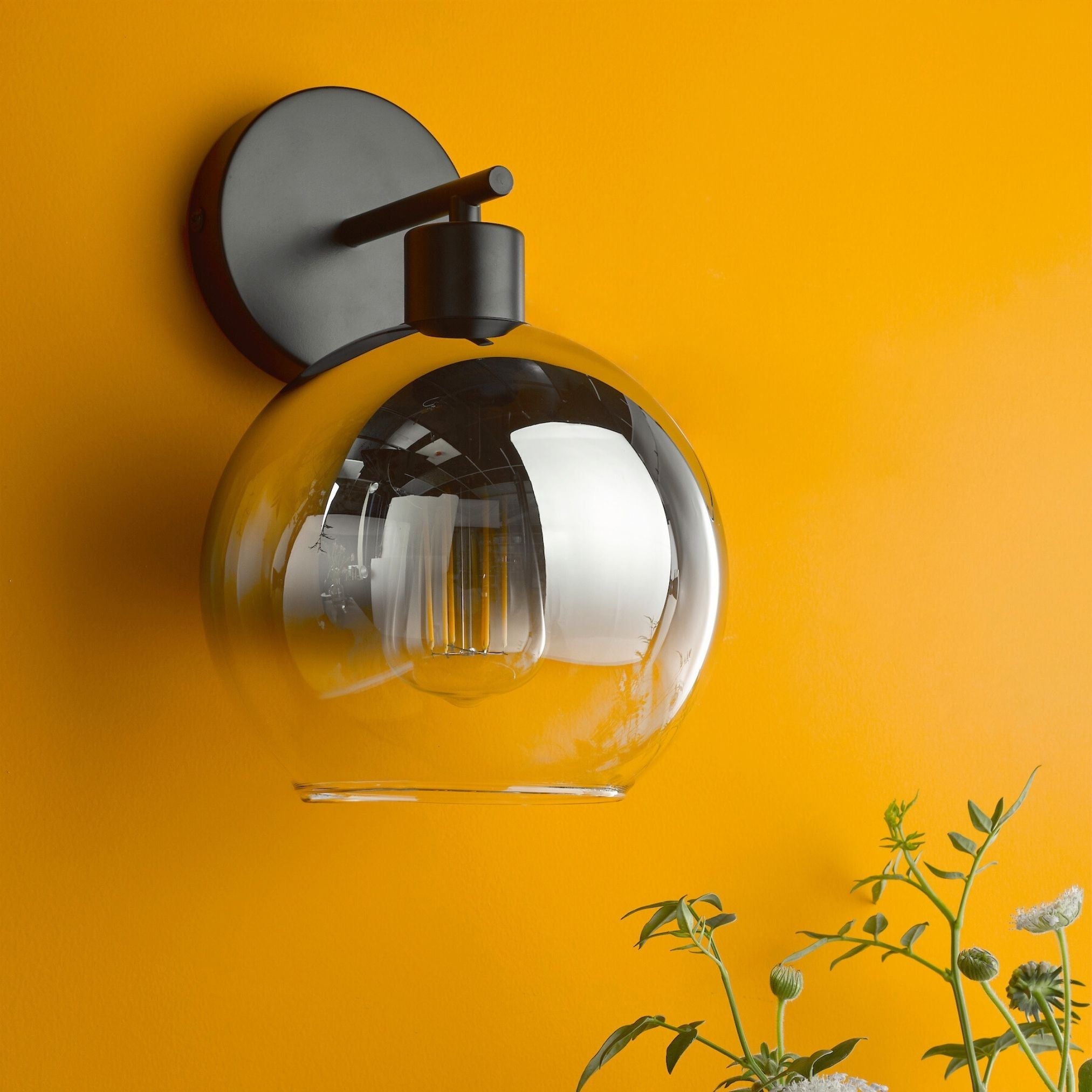 Freyza - Glass Wall Light | Matte Black Finish with Smoked Globe Shade | Modern Sconce for Hallway, Bedroom, or Living Room