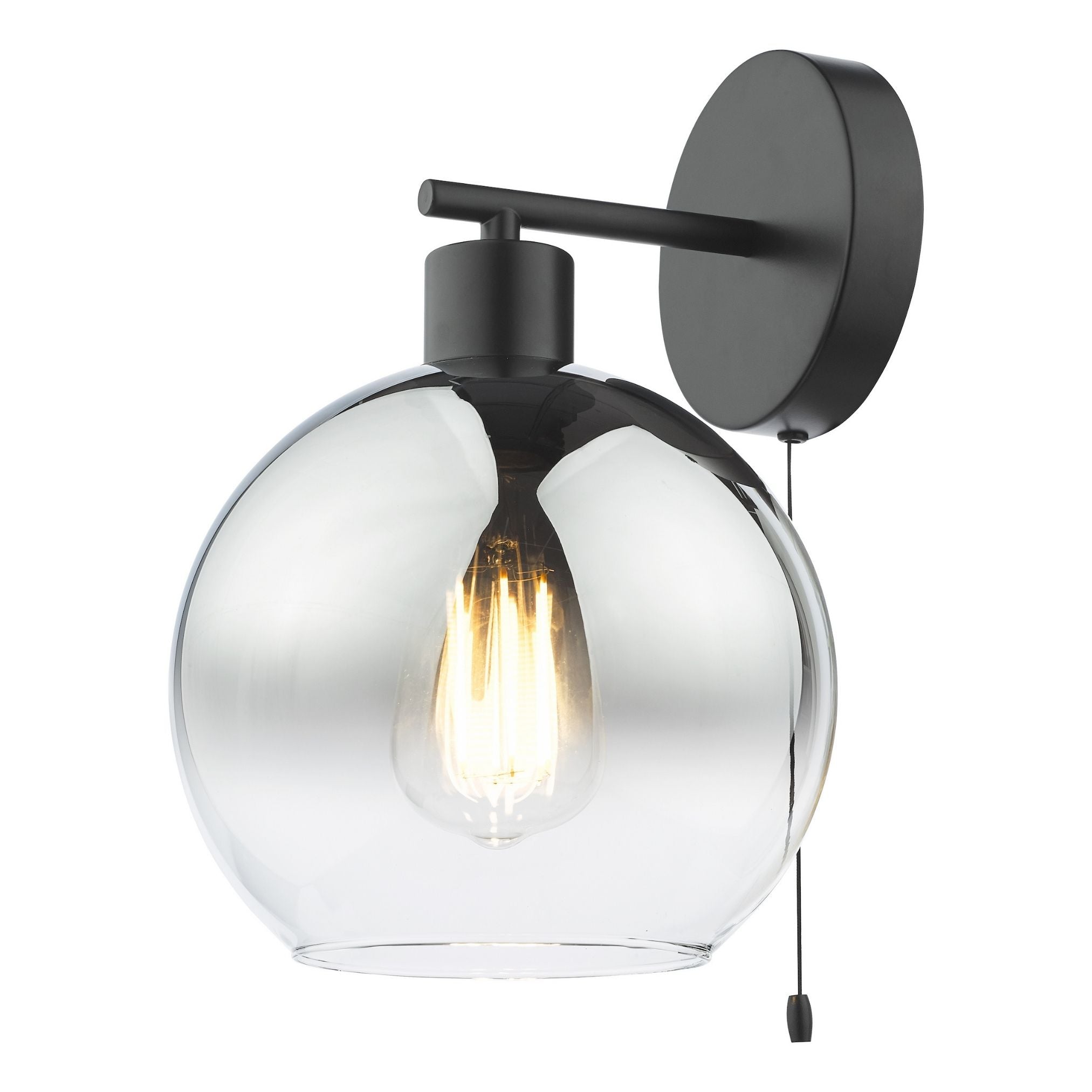 Freyza - Glas-Wandleuchte | Matt-schwarzes Finish mit getöntem Kugelschirm | Moderne Wandleuchte für Flur, Schlafzimmer oder Wohnzimmer