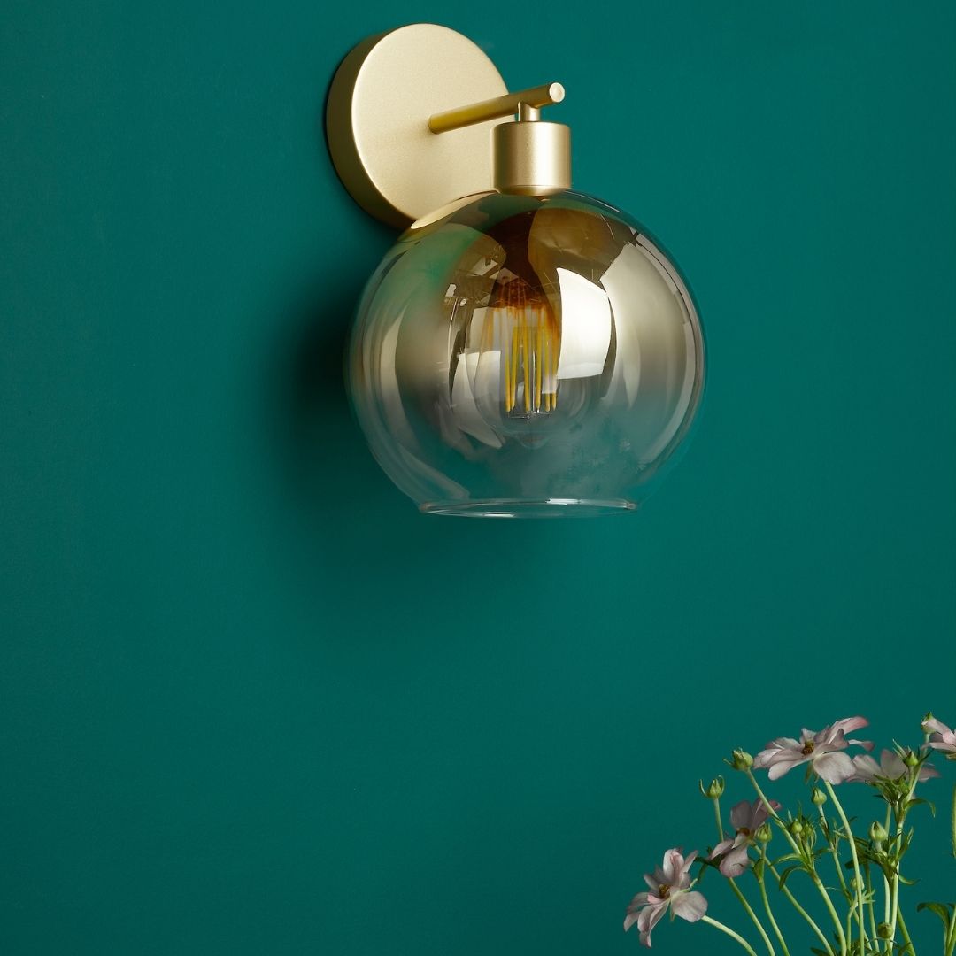 Freyza - Glass Wall Light | Satin Gold Finish with Globe Shade | Modern Opulent Sconce for Bedroom, Hallway, or Living Room