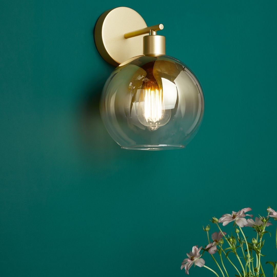 Freyza - Glass Wall Light | Satin Gold Finish with Globe Shade | Modern Opulent Sconce for Bedroom, Hallway, or Living Room