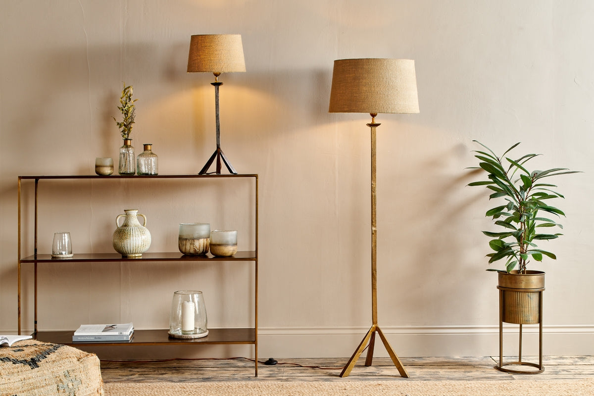 Freyza - Nkuku Sahhil Metal Tripod Floor Lamp Antique Brass