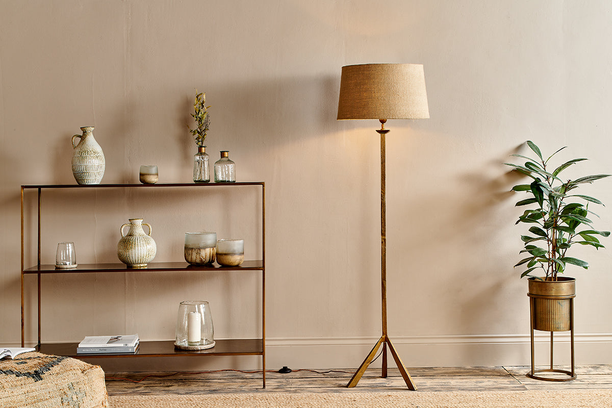 Freyza - Nkuku Sahhil Metal Tripod Floor Lamp Antique Brass