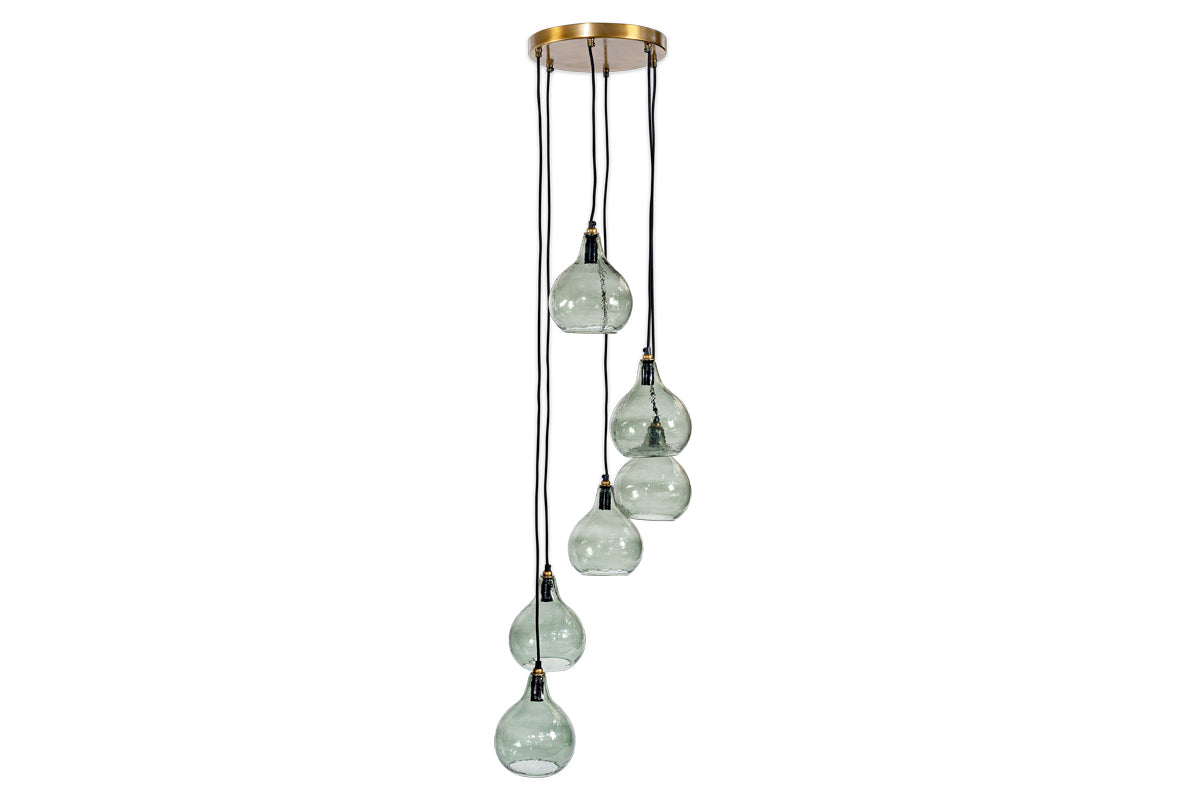 Freyza – Nkuku Ziva 6-flammige Cluster-Pendelleuchte aus recyceltem grünem Rauchglas