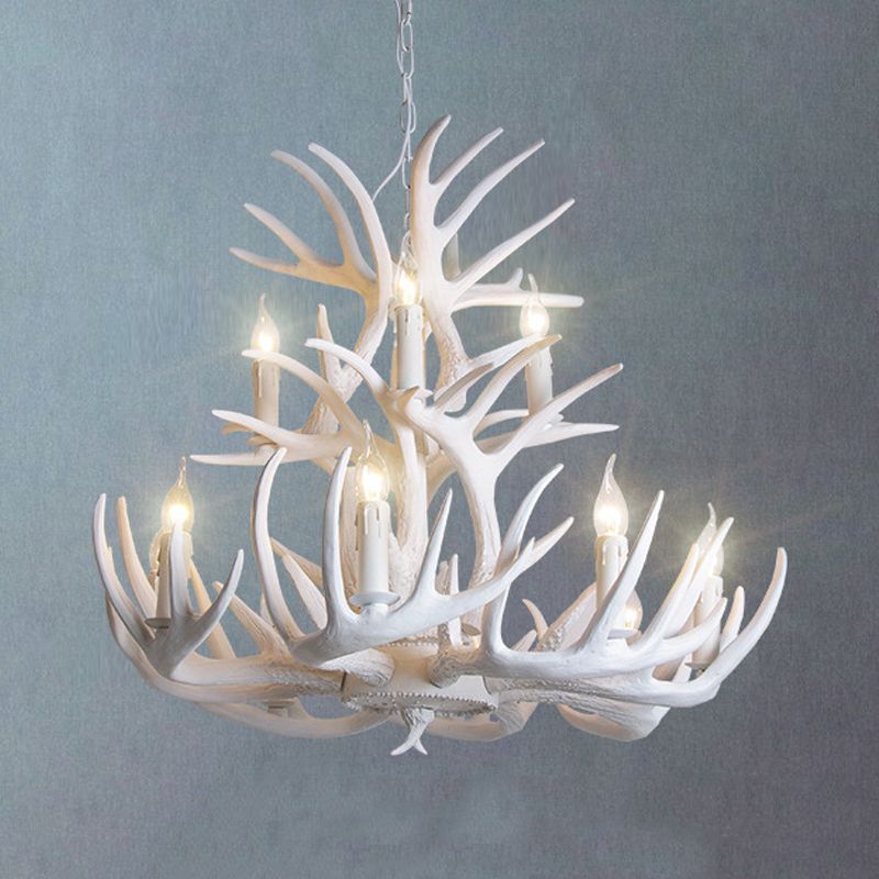 Freyza | Lustre rustique en résine avec bois de cerf Silva – Salle à manger et salon rustiques