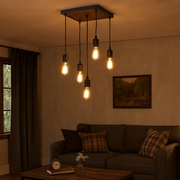Freyza - Melrose 5 Light Black & Wood Pendant Ceiling Light
