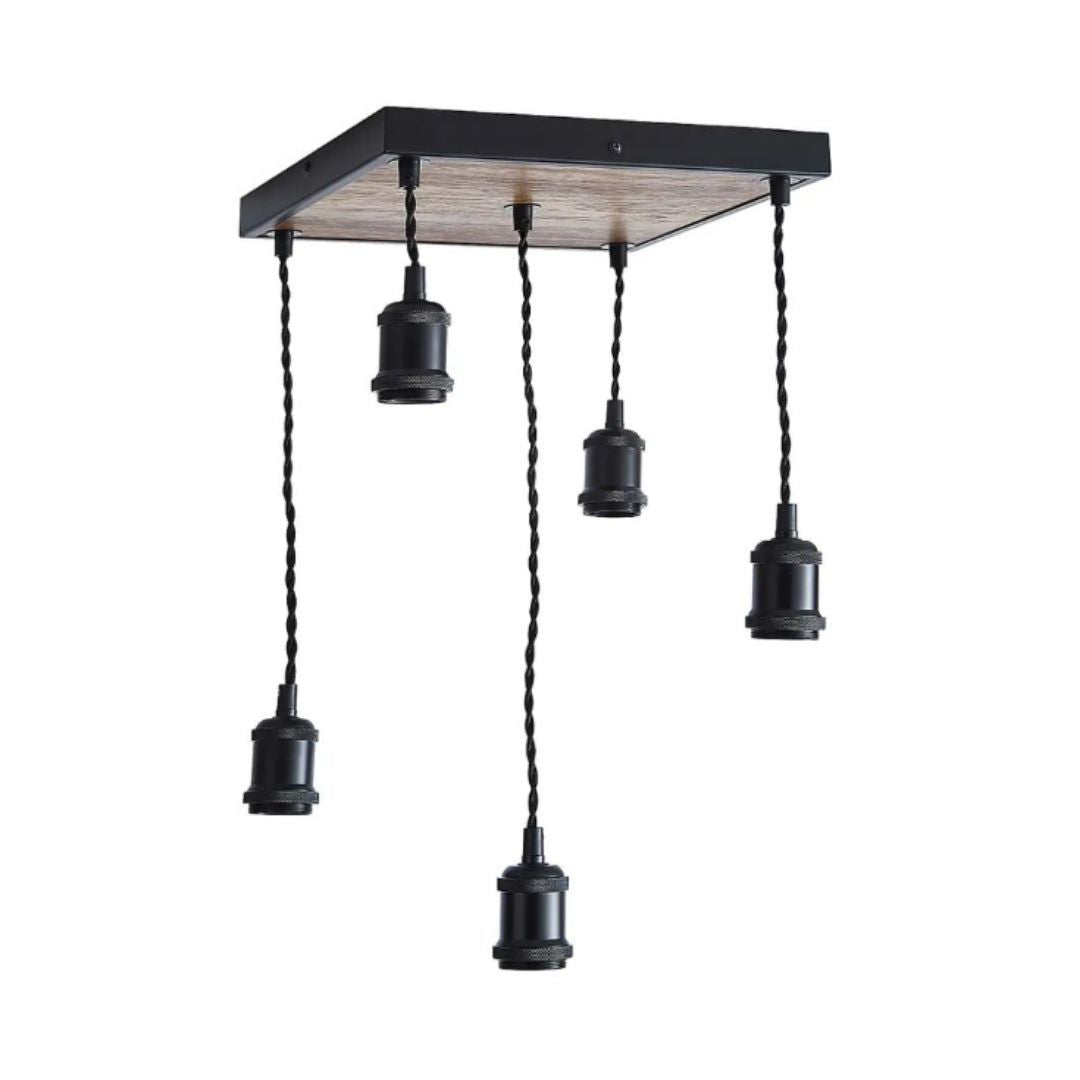 Freyza - Melrose 5 Light Black & Wood Pendant Ceiling Light