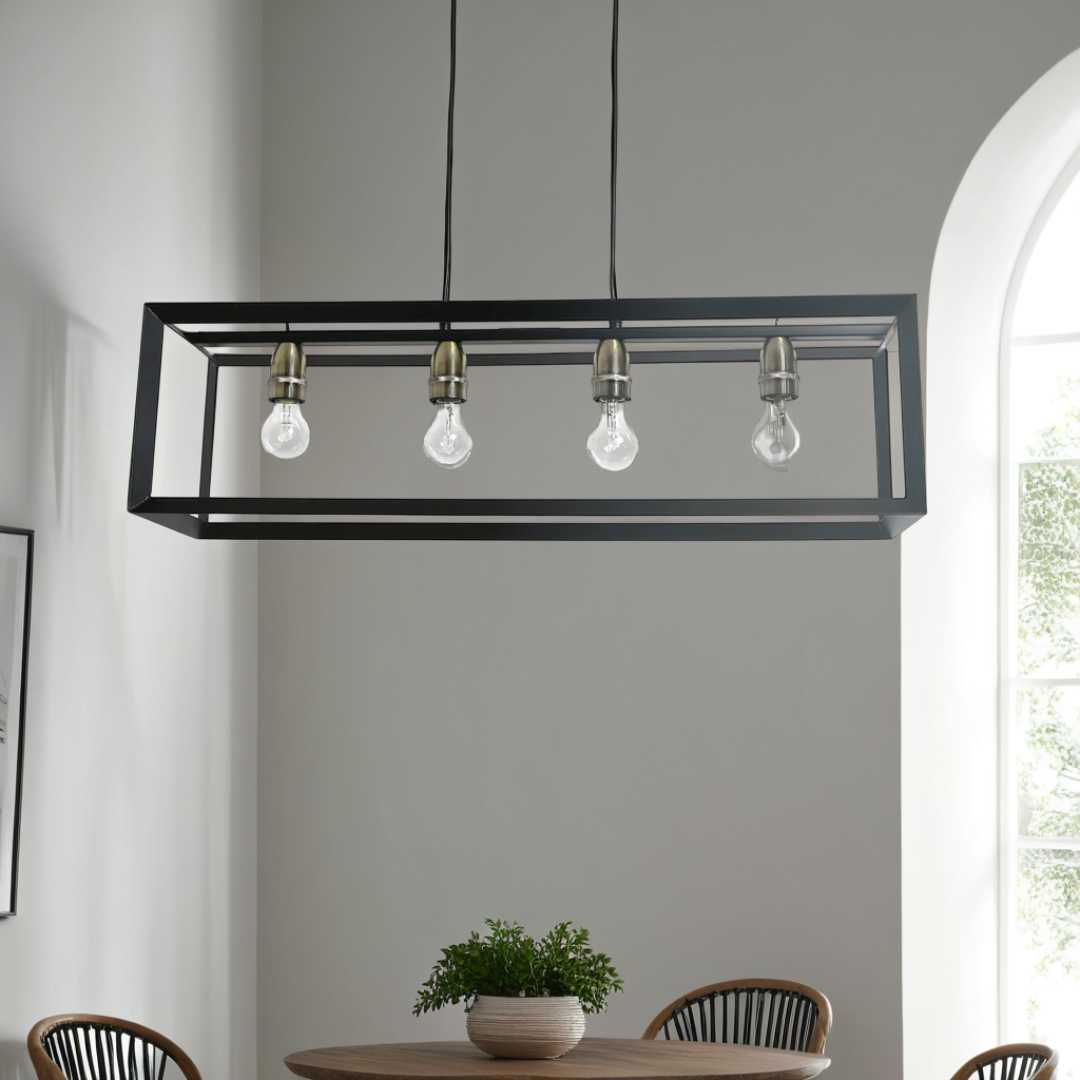 Freyza - Sully 4 Light Matte Black Ceiling Pendant Bar