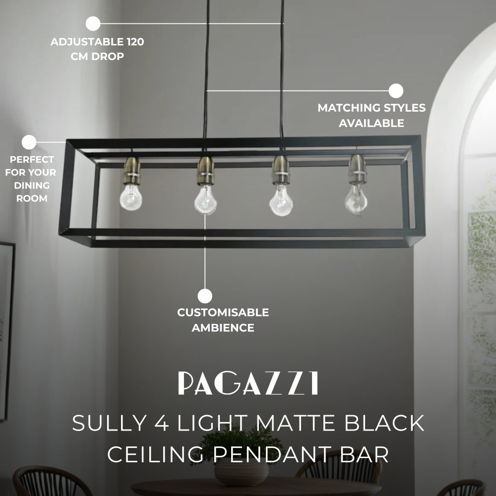 Freyza - Sully 4 Light Matte Black Ceiling Pendant Bar
