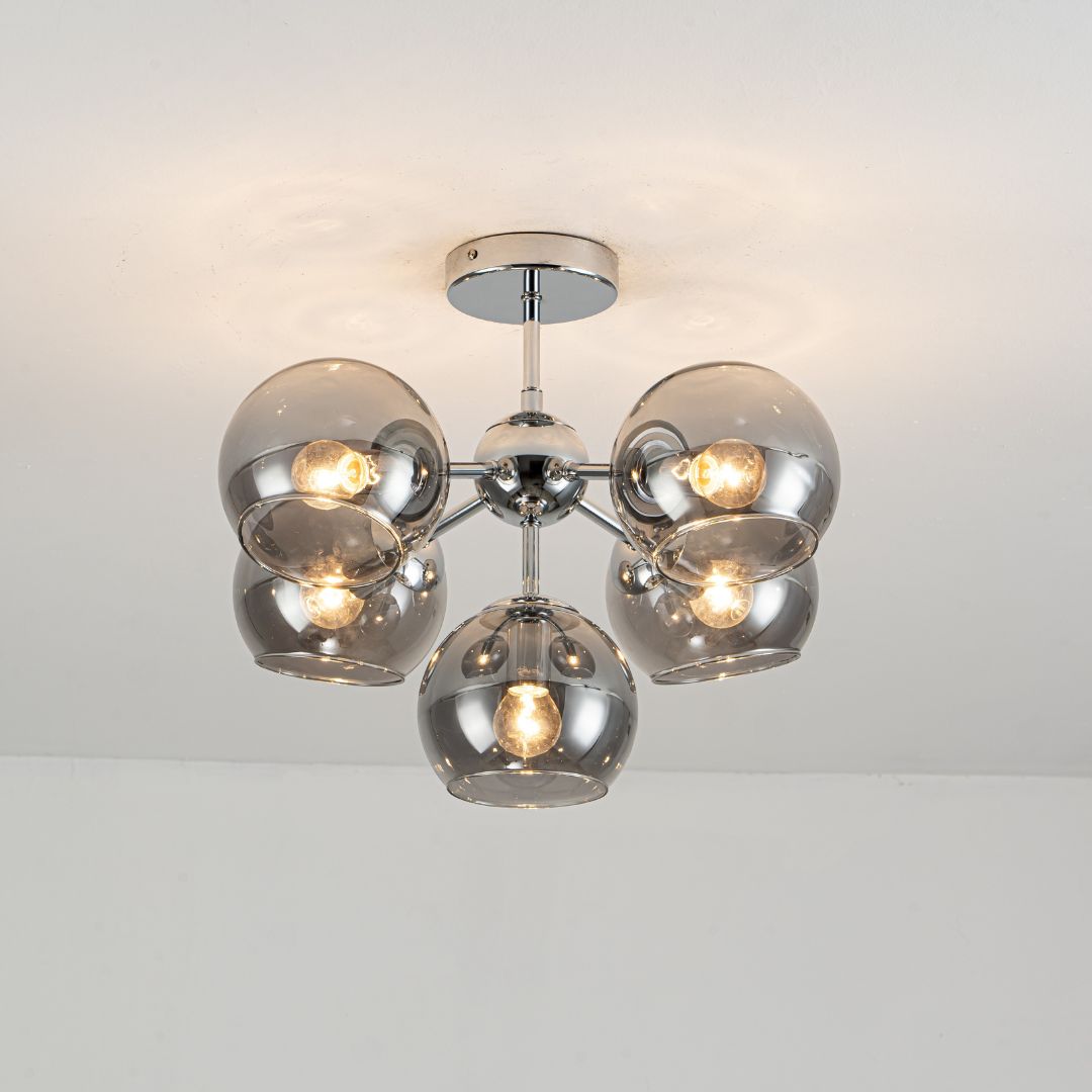 Freyza - Nia Chrome Smoke 5-Light Semi-Flush Ceiling Light