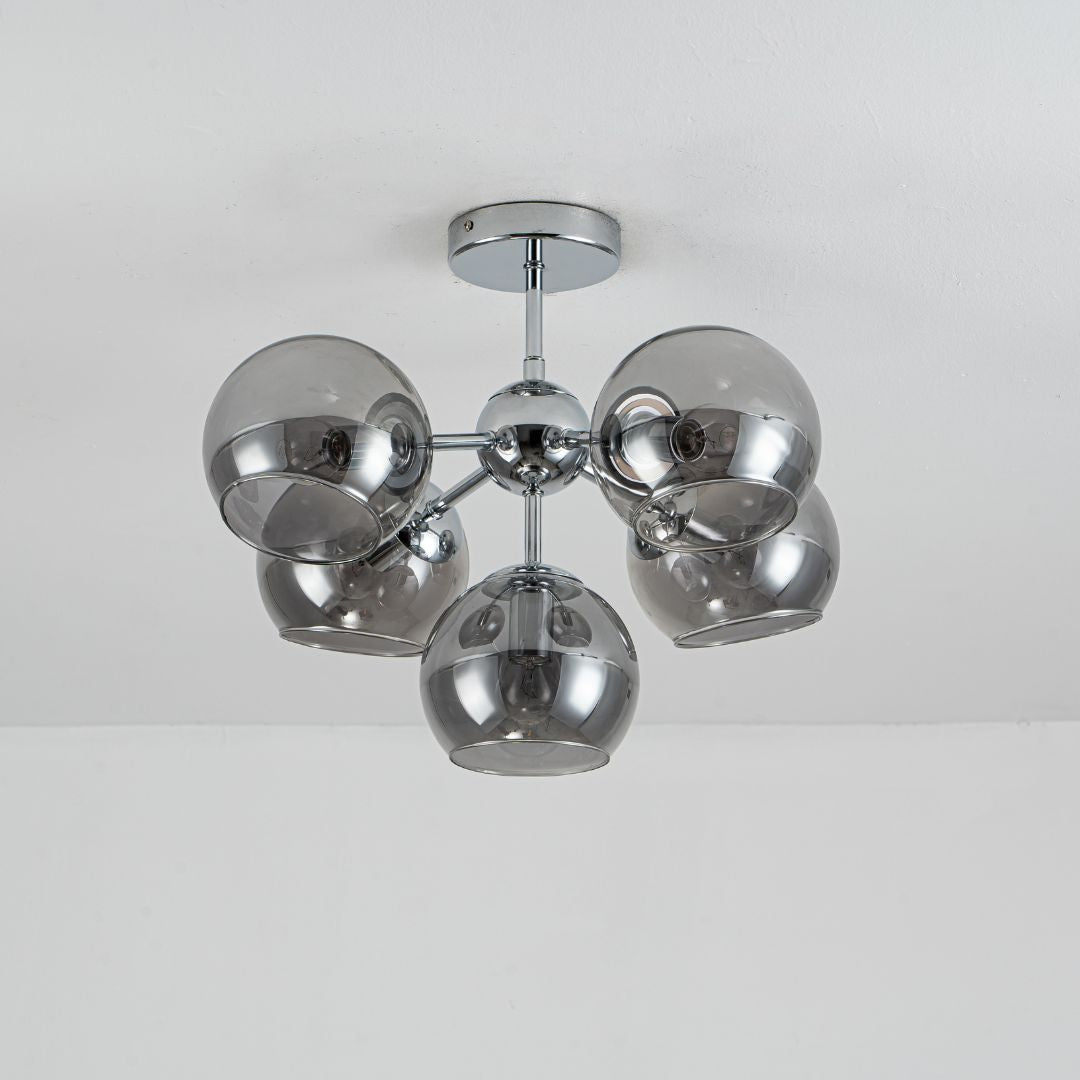 Freyza - Nia Chrome Smoke 5-Light Semi-Flush Ceiling Light
