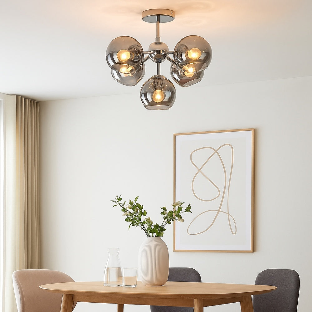 Freyza - Nia Chrome Smoke 5-Light Semi-Flush Ceiling Light