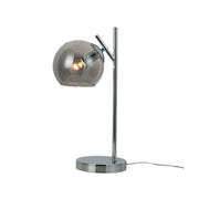 Freyza - Chrome & Smoke Glass Table Lamp | Modern Stacked Sphere Design | Elegant Bedside & Living Room Accent Light with Fabric Shade